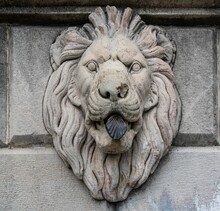 Stone Sculpture Of Medieval Lion Head