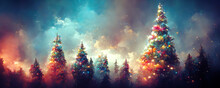 Abstract Fantasy Festive Christmas Tree Background Header Wallpaper Background 3d Illustration.