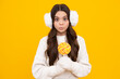 © Olena - Funny child with lollipop over yellow isolated background. Sweet childhood life. Teen girl with yummy caramel lollipop, candy shop. Surprised teenager girl.