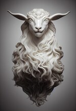 Vertical Hyper-realistic Illustration Of Sheep Statue