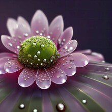 Digital 3D Render Of A Pink Daisy With A Green Interior Covered In Dew Droplets