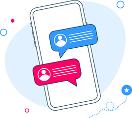 Wall Mural - online chat messages text notification on mobile phone or flat cartoon smartphone sms speech bubbles