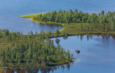 Landscapes overlooking the lake Kaskama. Panorama. Kola Peninsula, Arctic Circle, Russia