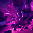 Realistic fantasy amethyst minerals cave. Abstract gems and crystals background. 3D illustration.