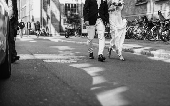 Wedding couple together, black and white