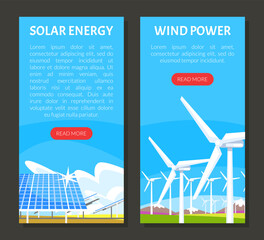 Poster - Solar Energy and Wind Power Station Generating Renewable Green Energy Vector Web Banner Template