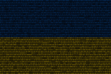 matrix binary code of zeros and ones in ukrainå flag colors. Concept of computer modern technology and cyberspace