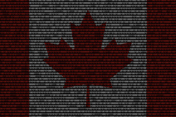 matrix binary code of zeros and ones in canada flag colors. Concept of computer modern technology and cyberspace