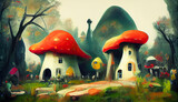 Fototapeta Dziecięca - Houses in mushroom fly agarics, animation.