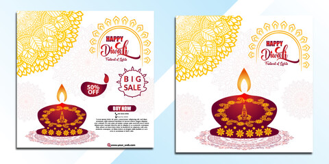 Wall Mural - Diwali Festival Poster Layout Set ,Template.