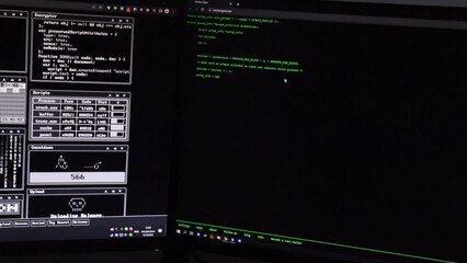 Programmer's code on the monitor. programmer working on computer