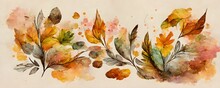 Digital Illustration Banner Of Colorful Watercolor Autumn Leaves For Wallpapers