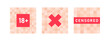 Set of pixel censored signs elements. Black and red censor bar concept. Blurred beige censorship background. Vector illustration