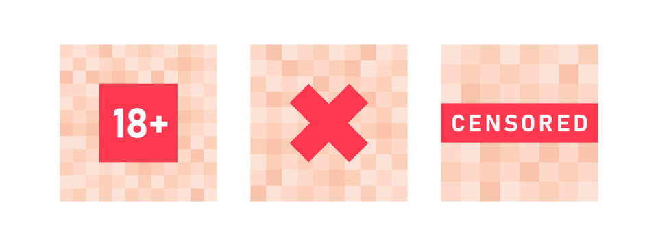 set of pixel censored signs elements. black and red censor bar concept. blurred beige censorship bac