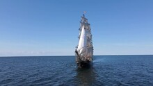 Fast Aerial Rotating Shot Of The Bow Of A Sailing Tall Ship