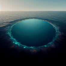 Great Blue Hole. Great Blue Hole Belize. Deep Blue Chasm. Deep Abyss. Dragon Hole. Digital Illustration.