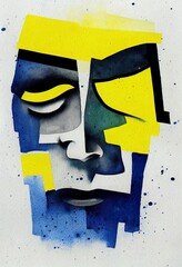 Aufkleber - Abstract portrait illustration digital art face person background artwork 
minimal expressionism textured watercolor style graphic design character 
