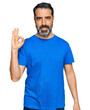 © Krakenimages.com - Middle aged man with beard wearing casual blue t shirt smiling positive doing ok sign with hand and fingers. successful expression.