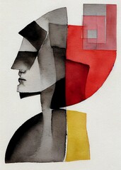 Aufkleber - Abstract portrait illustration digital art face person background artwork 
minimal expressionism textured watercolor style graphic design character 