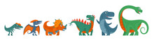 Dinosaurs Set. Vector Colorful Flat Icon Isolated On White.
