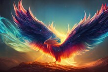 Fantasy Concept Showing A Cute Phoenix Bird Creation Risen From The Ashes, Digital Art Painting