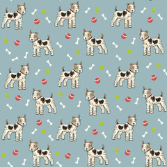 Wall Mural - Fox terrier dog pet vector seamless pattern.