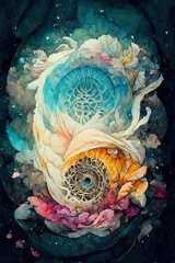 Wall Mural - I am the Universe, mandala in beautiful water colors, yoga, meditation, concentrate on your inner center and voice. Generative Ai