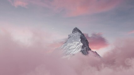 Leinwandbilder - view to the majestic Matterhorn mountain in the evening pink mood