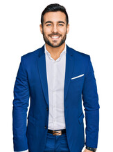 Young Hispanic Man Wearing Business Jacket With A Happy And Cool Smile On Face. Lucky Person.