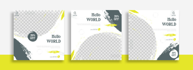 Wall Mural - Travel Set of Editable minimal square banner template. Green yellow white background color with geometric shapes for social media post, story and web internet ads. Vector illustration
