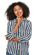 Young african american girl wearing casual clothes looking confident at the camera with smile with crossed arms and hand raised on chin. thinking positive.