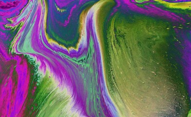 Wall Mural - Abstract background of purple-green marble. Acrylic paint spreads freely and creates an interesting pattern. Background for the cover of a laptop, notebook.