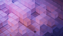 Violet And Orange, Translucent Cubes Neatly Aligned To Create A Futuristic Tech Background. 3D Render.