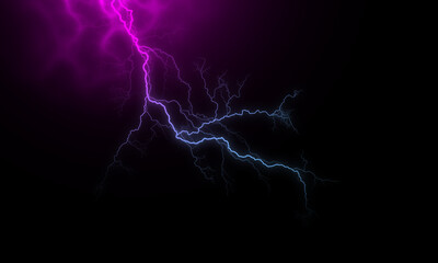 Wall Mural - Massive lightning bolt with branches isolated on black background. Branched lightning bolt. Electric bolt.