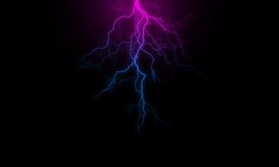 Wall Mural - Massive lightning bolt with branches isolated on black background. Branched lightning bolt. Electric bolt.