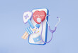 © N ON NE ON - Medical doctor healthcare online concept. on app mobile phone Stethoscope diagnosis protection insurance report information service vaccine with health checkup heartbeat drug. 3d rendering