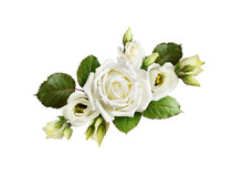 Bouquet Of White Roses And Eustoma Flowers Isolated