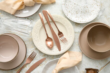 Many Different Tableware On White Background