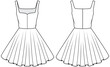 womens sleeveless sweetheart neck skater dress flat sketch vector illustration short mini dress front and back view technical cad drawing template.