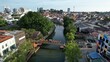 Malacca, Malaysia - October 16, 2022: Aerial View of the Malacca River Cruise