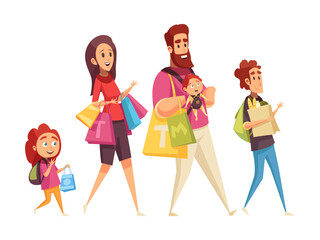 Canvas Print - Family Shopping Illustration