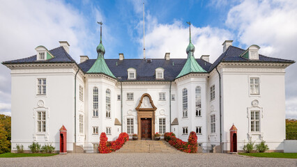 Aarhus, Denmark - October 20, 2022: Marselisborg Palace is a royal residence of the Danish Royal family in Aarhus. It has been the summer residence of Queen Margrethe II since 1967