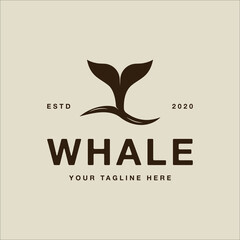 Wall Mural - whale tail logo vintage vector illustration template icon graphic design. humpback sign or symbol for nature ocean concept