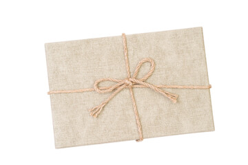 Wall Mural - Brown paper giftbox with rope bow isolated