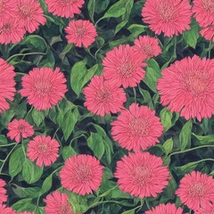 Wall Mural - Gomphrena flowers with leaves – High quality botanical painting