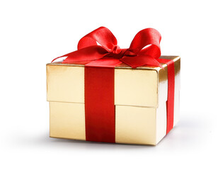 Wall Mural - isolated gift golden box with a red bow on a white background; transparent background