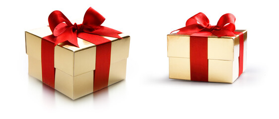 Wall Mural - isolated gift golden box with a red bow on a white background; transparent background