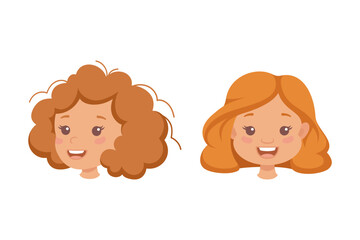 Wall Mural - Little Redhead Girl Character Face Feeling Different Emotion Vector Set