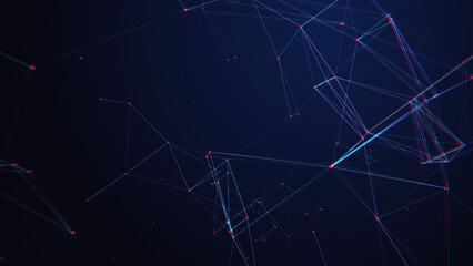 Wall Mural - the concept of a network connection with a glitch effect. technological blue background with lines a