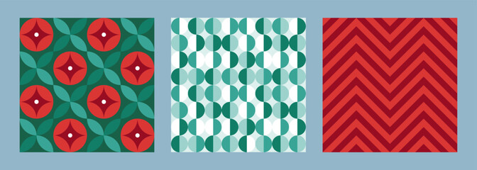 christmas holiday abstract seamless pattern set. vector illustration. collection of red and green ge